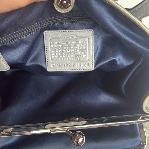 Coach Stitch Framed Kisslock Carryall Tote Bag in Olive / Gray Leather - Picture 8 of 13